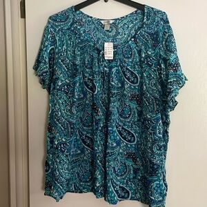 CJ Banks 3x blue paisley blouse - new with tags!